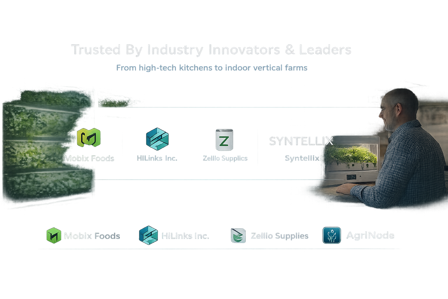 Trusted by logos: Mobix Foods, HiLinks Inc, Zellio Supplies, and more
